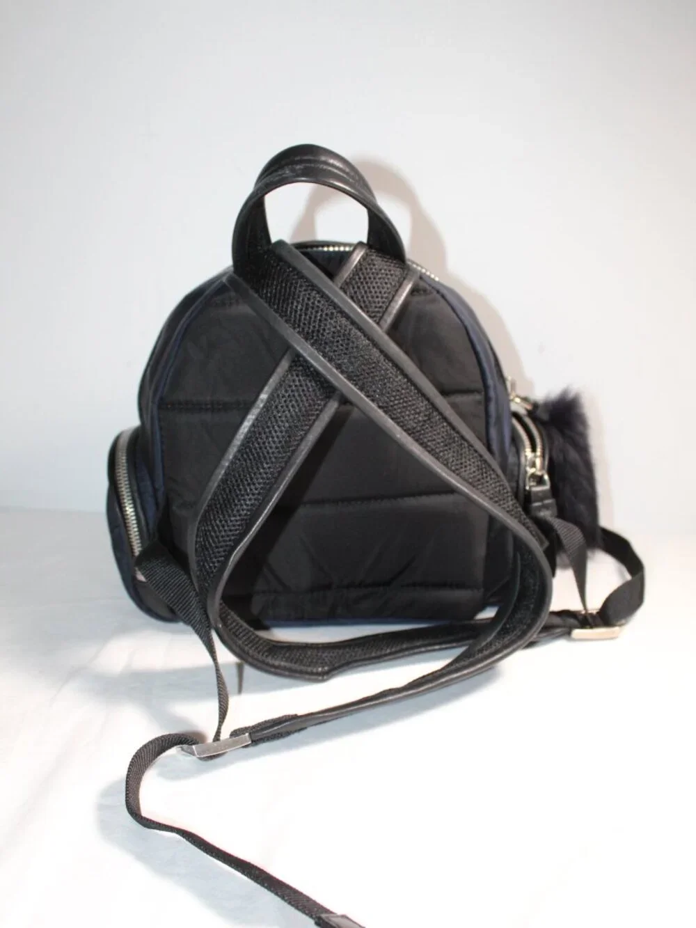 Moncler Nylon Black Backpack Rabbit Fur Trim